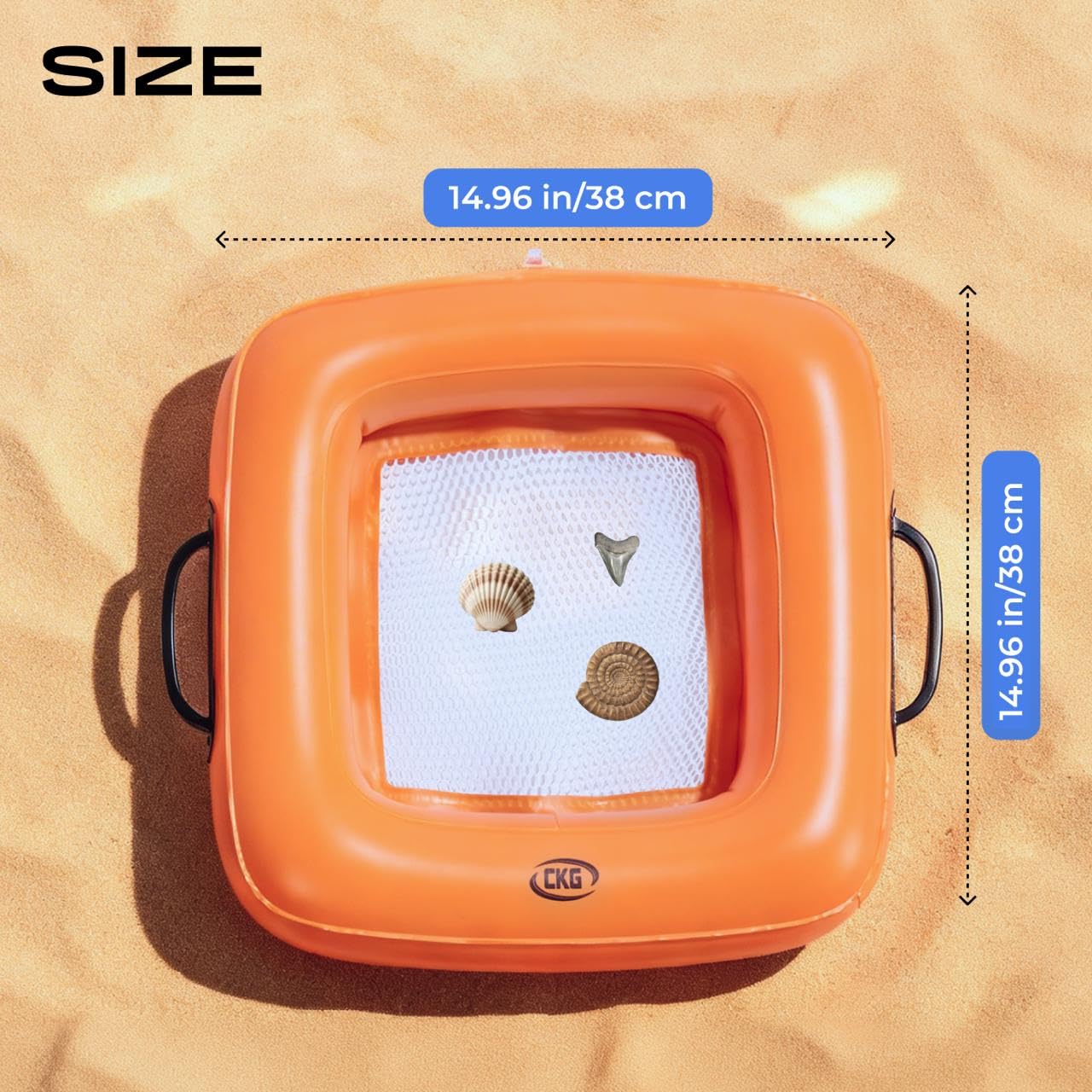 CKG Floating Inflatable Sand Sifter, Lightweight Durable Shark Tooth Sifter for the Beach with Comfortable Grip & Double Sifting Mesh, Perfect for Metal Detecting, Beach Accessories image 3