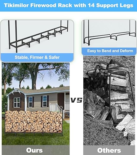 Miniatura 2 de Soporte para leña de 8 pies, ajustable, resistente, apilador de troncos para chimenea, organizador de almacenamiento de pilas de madera de metal