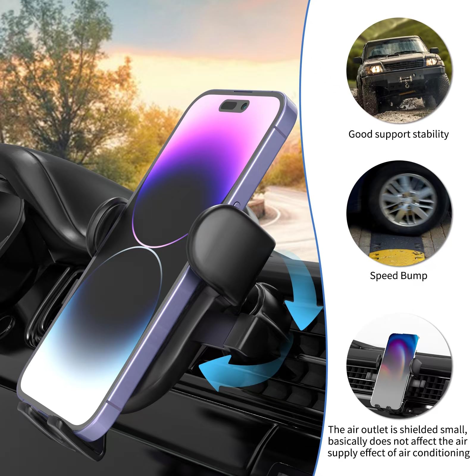 Soporte de teléfono para rejilla de ventilación de coche [soportes de teléfono mejorados] Soporte de teléfono de coche manos libres para teléfono inteligente, [soporte de coche para iPhone]