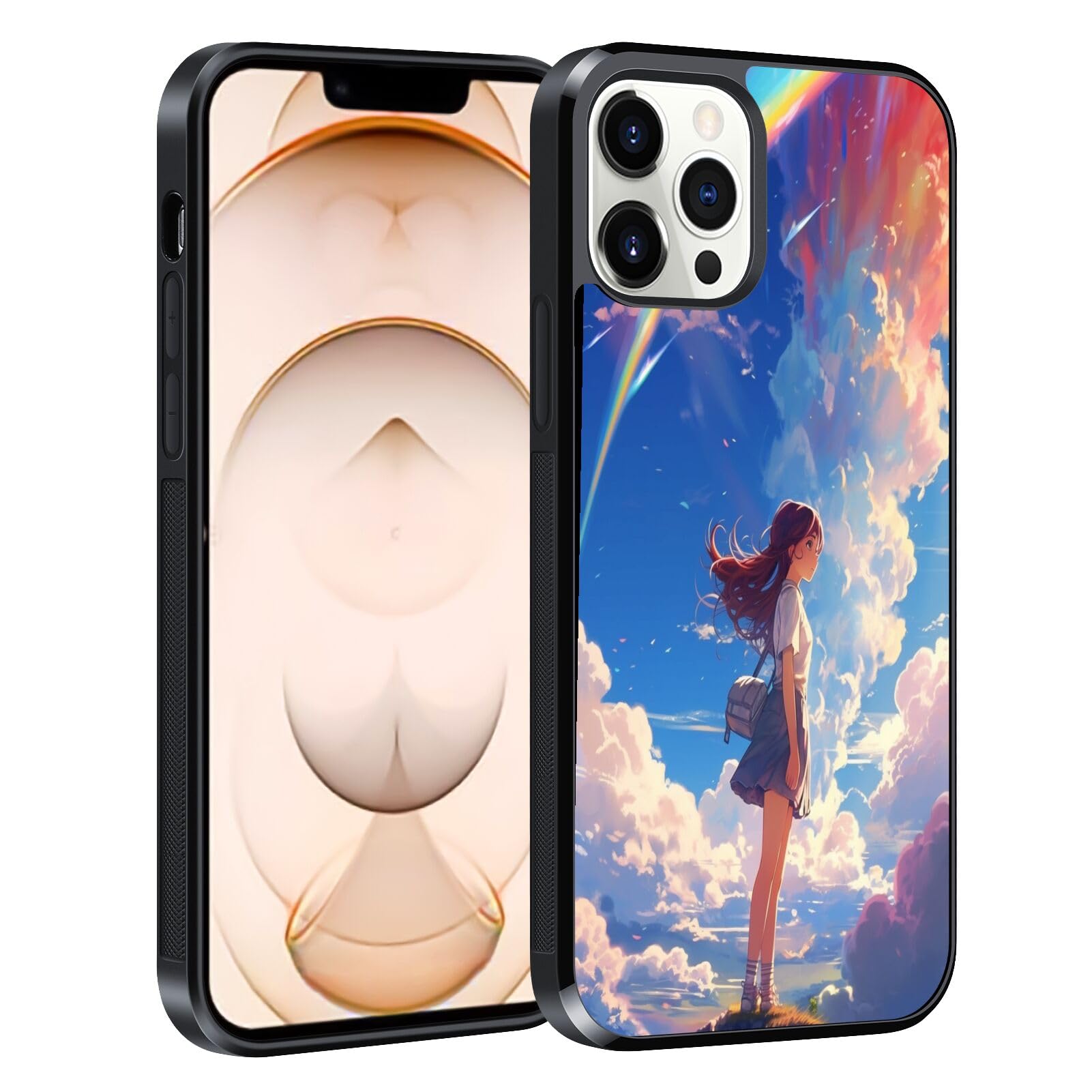 DAFEI Phone Case Compatible with iPhone 13 Pro Max Rainbow Cloud-aa422 Black Frame Shockproof and Slim Rubber TPU Material with Uniqe Design