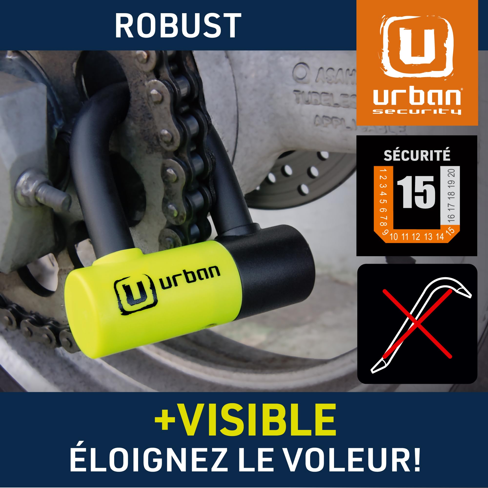 URBAN UR59120 Bloque Disque Mini U, Chaine Moto Antivol Haute Sécurité, ø13.5mm 120cm, Chaîne Antivol Acier Trempé, Boucle, Ancrage Parking, Verrouillage Scooter, Blocage Velo Electrique