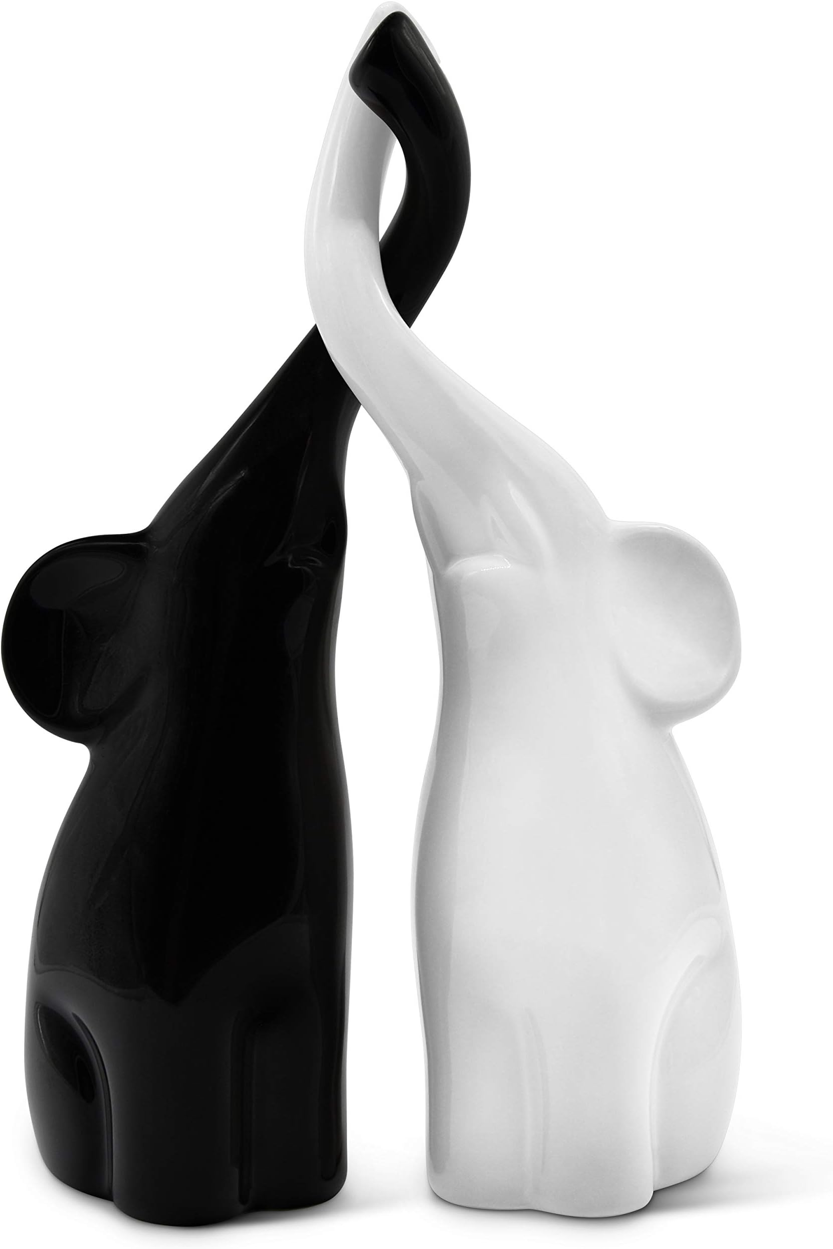 Harmonious Elephant Couple Made of Ceramic in Black and White - Modern Sculpture as a Pair of Two Individual Elephants - Decorative Figure 26 cm High - Elephant Good as a Mother's Day Gift
