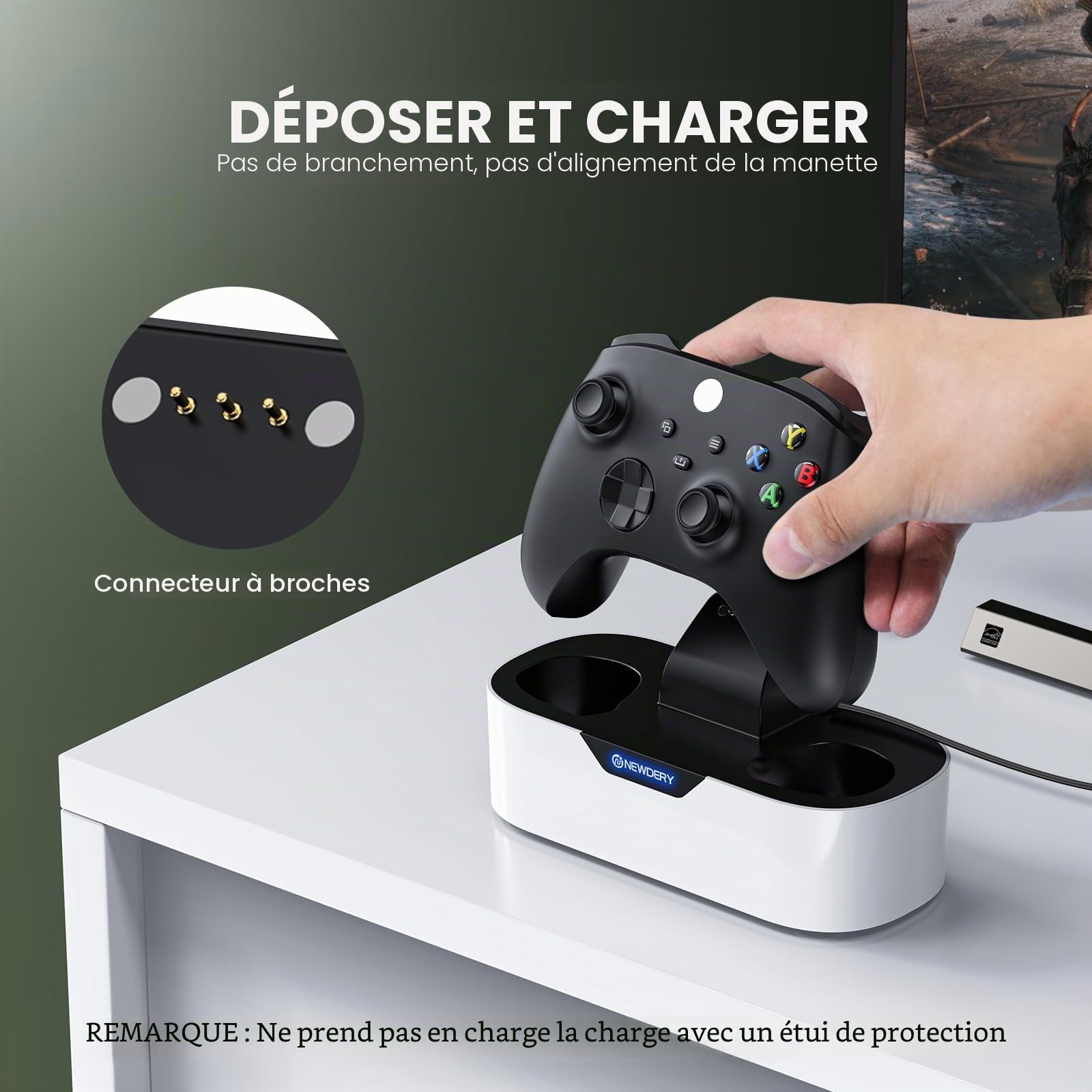 NEWDERY Station de Charge Solo pour manettes sans Fil Xbox, Station de Charge Rapide, Support de Charge Simple pour Manette Xbox One/Series X|S