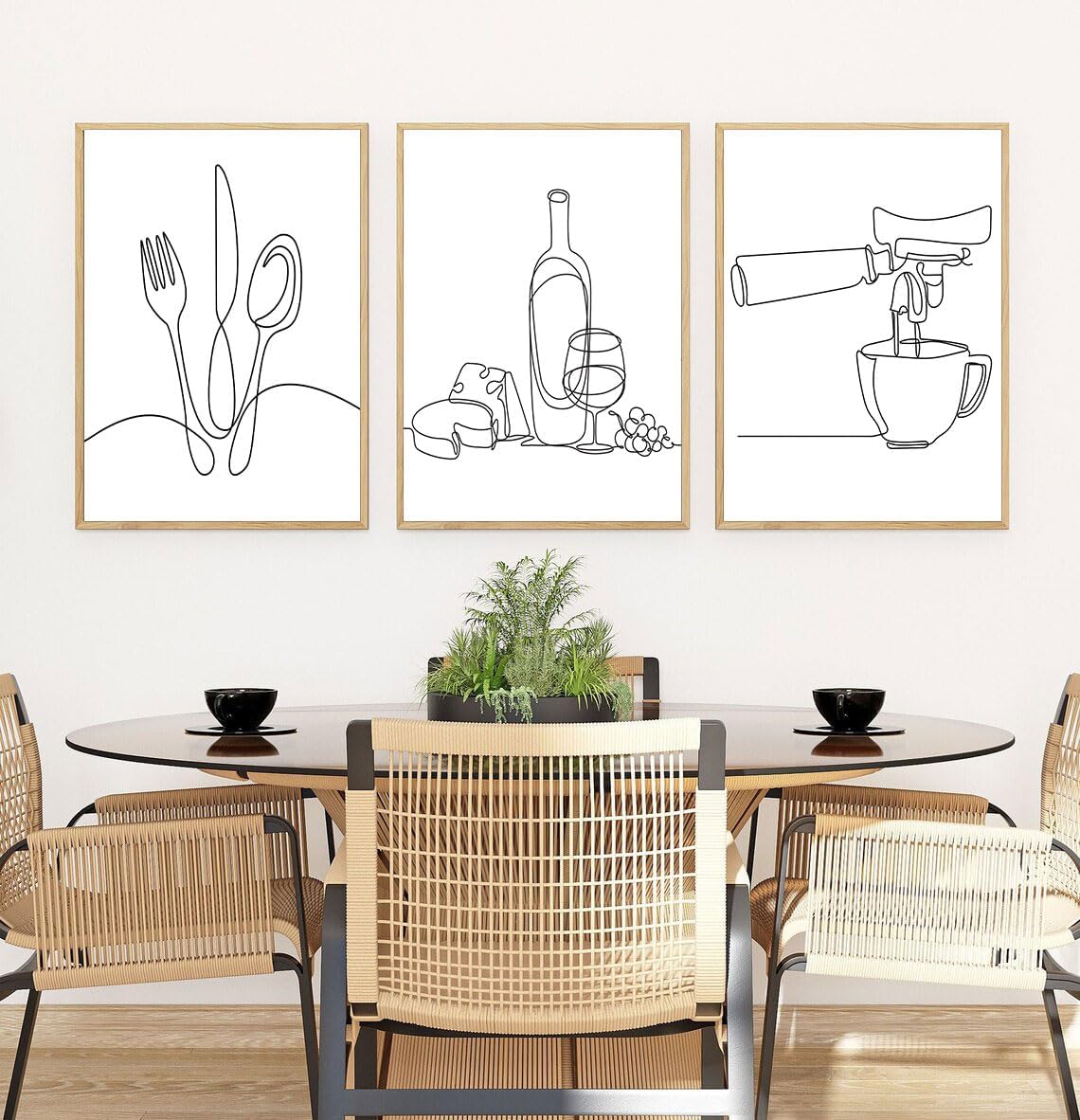 3Pcs Line Drawing Kitchen Wall Art, Modern Black White Minimalist Kitchen Abstract Line Art Posters Prints Dining Room Wall Decor Canvas Paintings Pictures Home Decoration, Unframed (line art, 12x16in - Image 4
