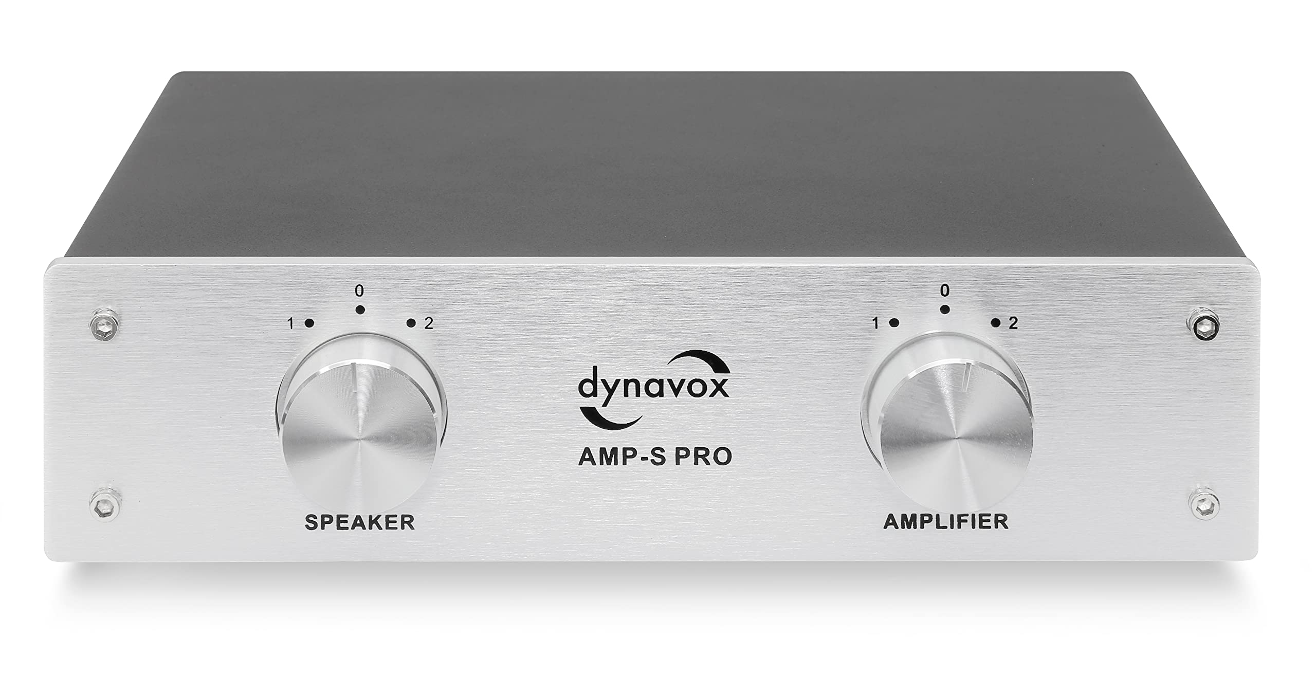 Dynavox AMP-S Pro, Pupitre de sélection ampli/Enceintes pour amplificateur stéréo et Surround, Chassis en métal, Connexion bornes à Pince vis et fiche Banane, argenté 207766