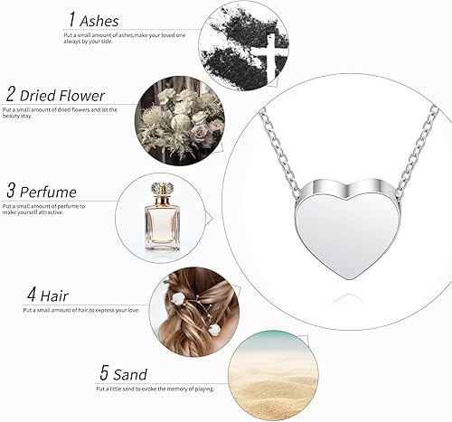 Miniatura 6 de BEILIN Collar de urna de plata de ley 925 para cenizas para mujer, recuerdo conmemorativo de corazón, joyería de cremación para cenizas (corazón