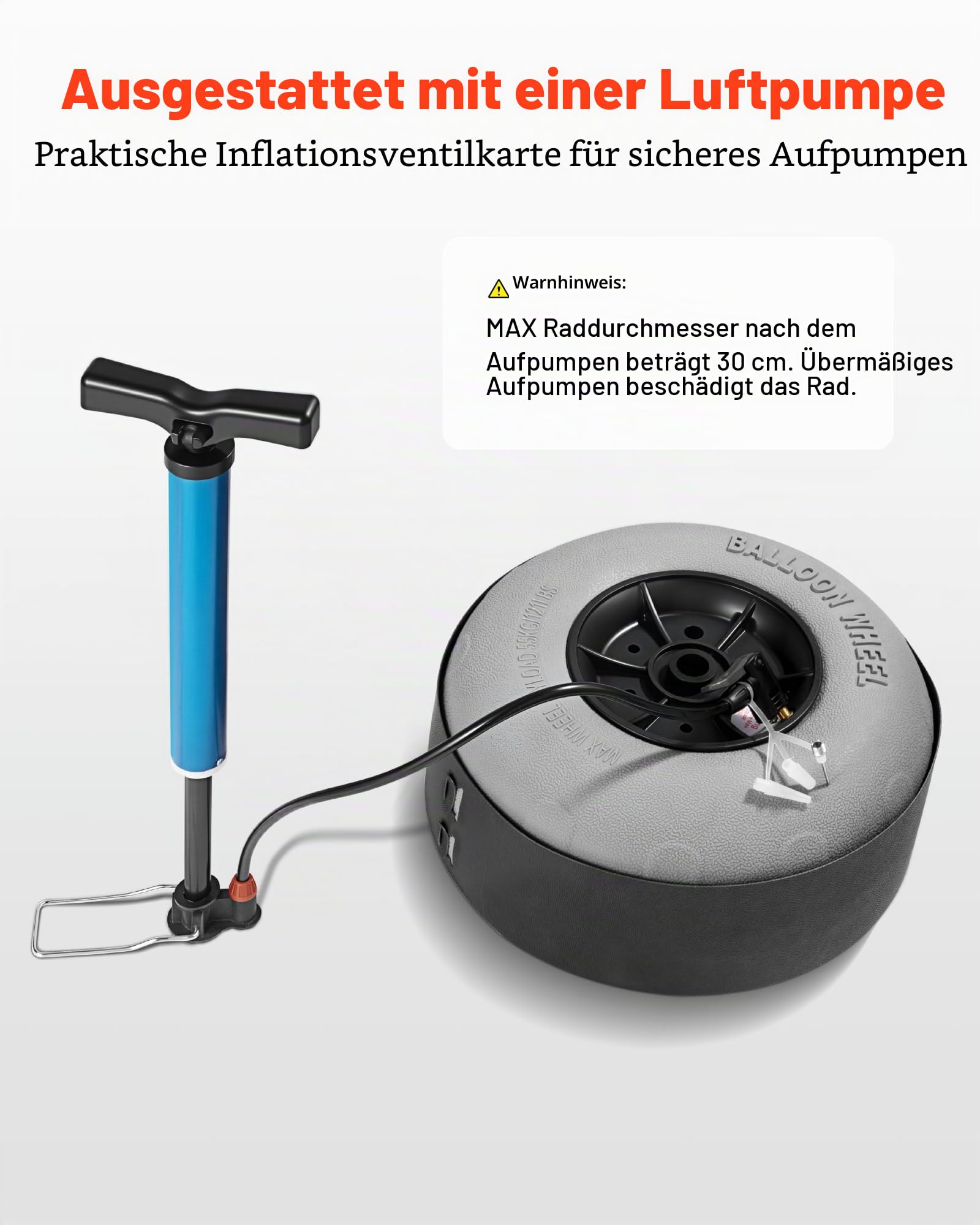 VEVOR Strandwagen Bollerwagen Transportkarre Transportwagen 13 Zoll(33 cm) Strandkarre faltbar 75 kg Tragfähigkeit mit 14 x 14,7 Zoll Ladefläche / 2 TPU-Räder/Handpumpe, Camping Garten Strand