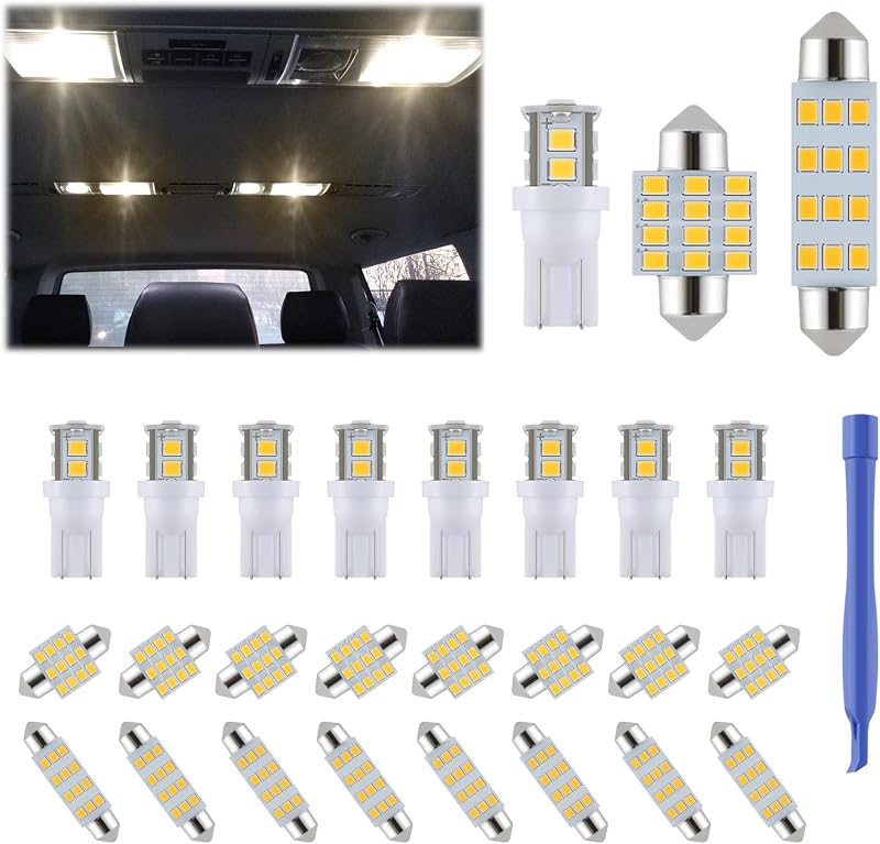 Kit de lâmpadas LED para interior automotivo iFunyLED T10/194, DE3175 e 578 – Branco quente, 24 unidades + ferramenta