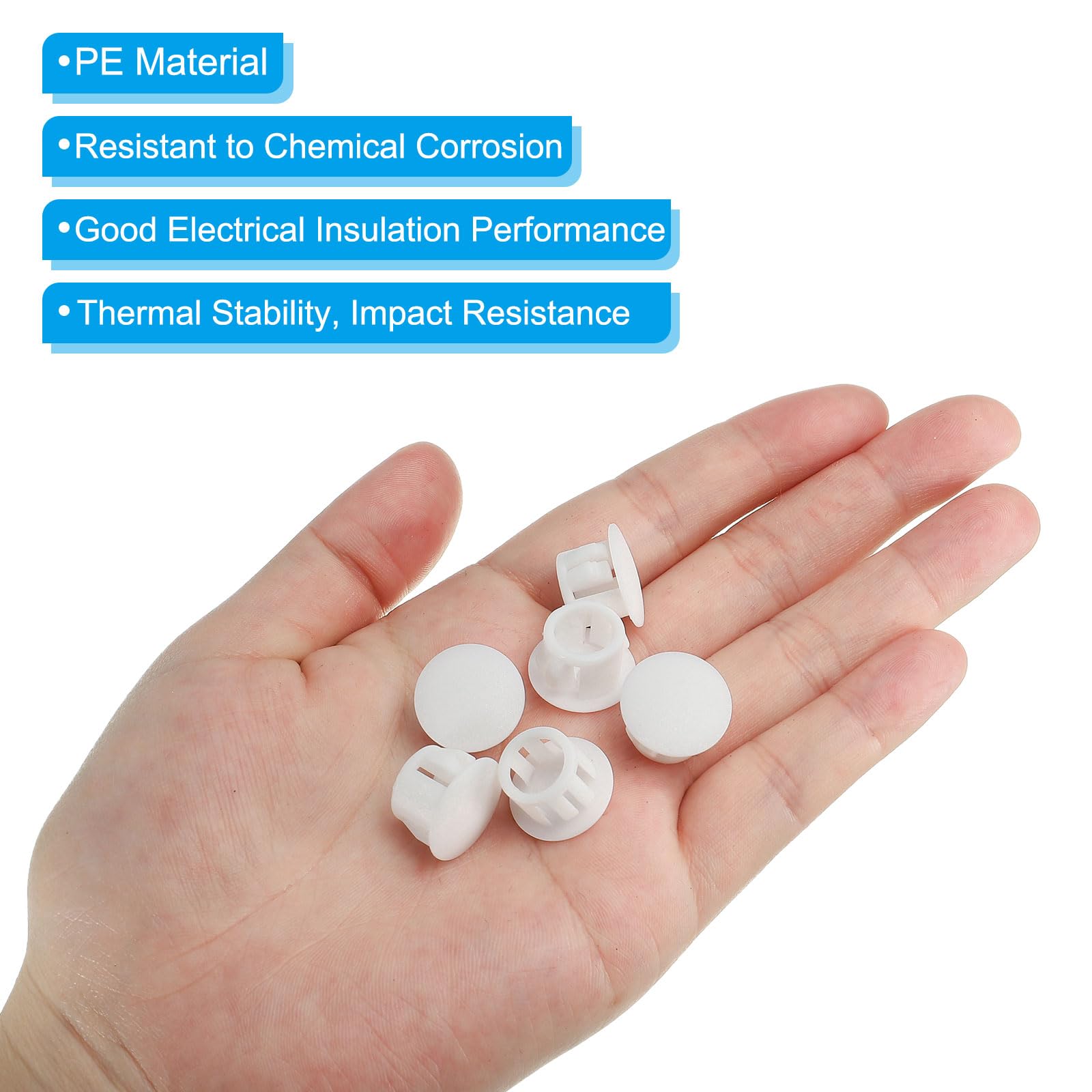 MECCANIXITY 60-Pack Plastic Hole Plugs – 1/2 Inch (12mm) OD PE Round Tubing End Caps, Fits 9-11.2mm Holes For Furniture Legs, Chairs, And Metal Tubes, White