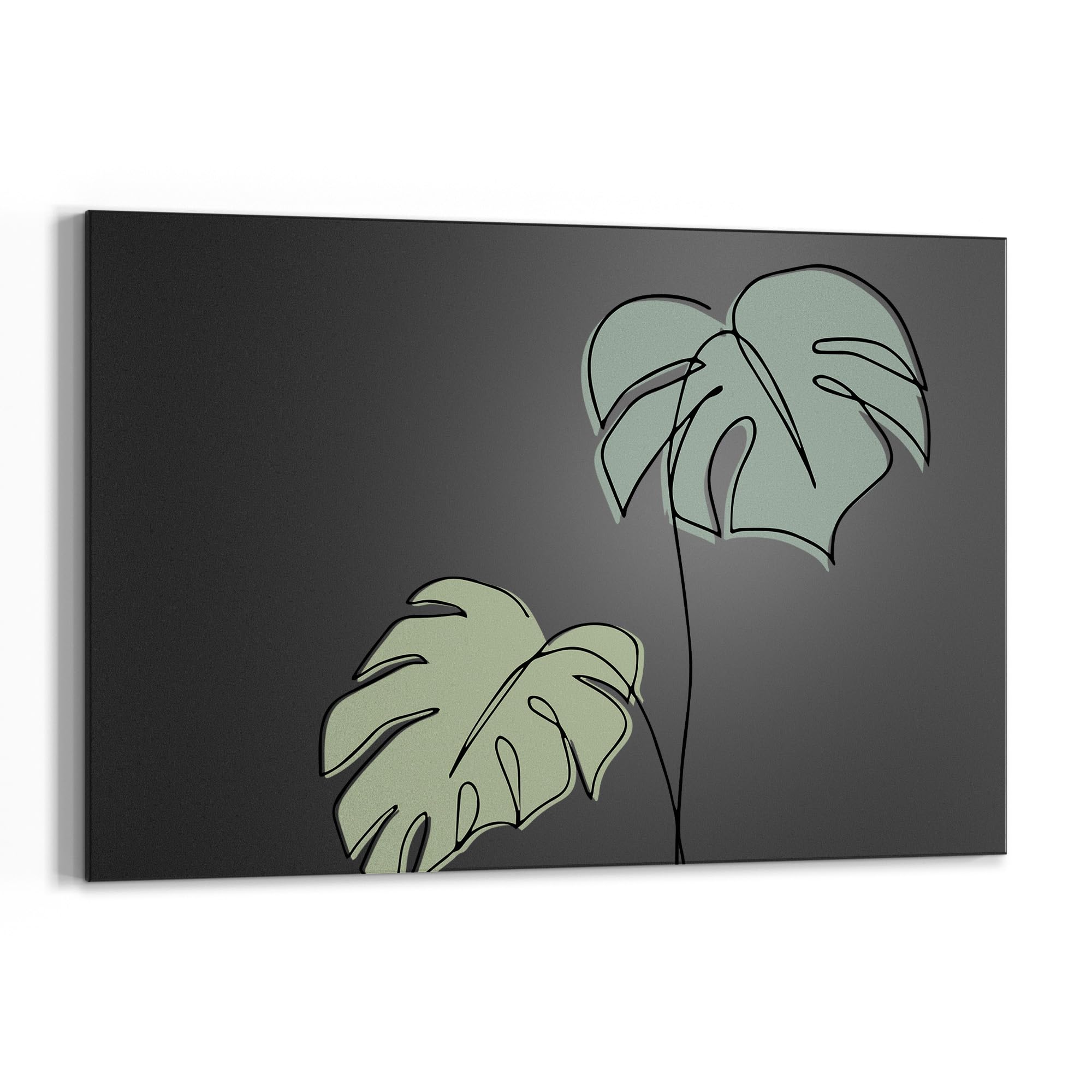 DEQORI Magnetische Kreidetafel mit UV-Druck | Motiv Monstera in Bewegung | Design rechteckig 90x60 cm | Kreide Metalltafel beschreibbar – Wanddeko für Küche, Flur, Kinderzimmer & Büro