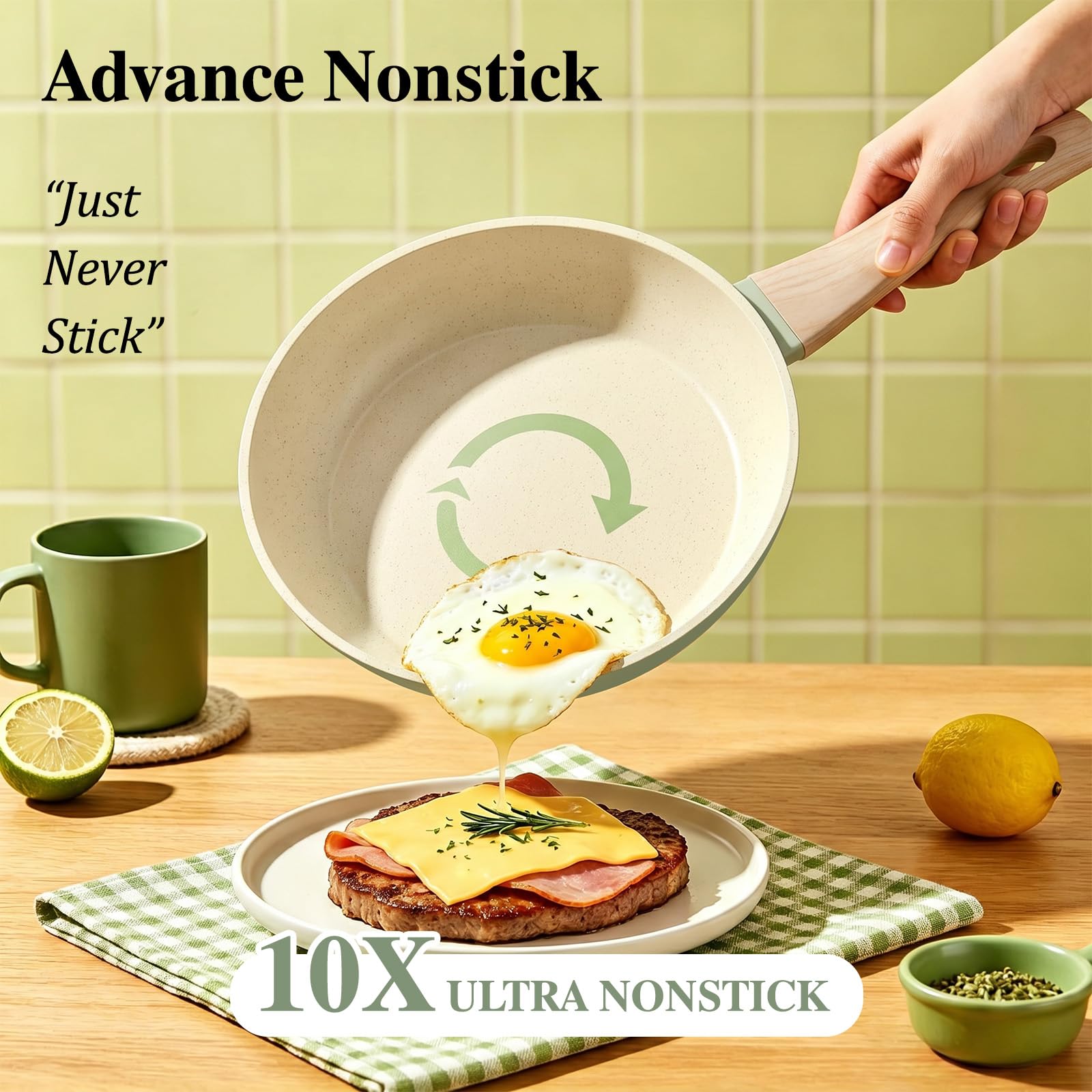 Pots and Pans Set Nonstick, Umite Chef 31-Piece Induction Cookware & Bakeware Set with Frying Pans, Saucepan, Grill Pan, Baking Sheet & Utensils, PFOA-Free Kitchen Starter Set (Sage Green) view 3