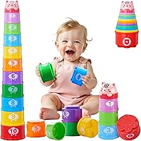 WEEJOYGAM Baby Stacking Cups Montessori Toys for Toddlers 6-36 Months - 11pc Nesting Cups with Numbers, Colors for Bath, Beach, Sensory Play