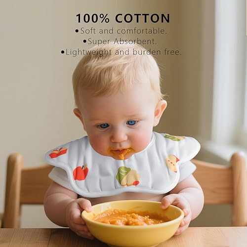 Miniatura 4 de Paquete de 8 baberos de algodón orgánico con rotación de 360, baberos de muselina para recién nacidos para dentición y babeo, baberos unisex para