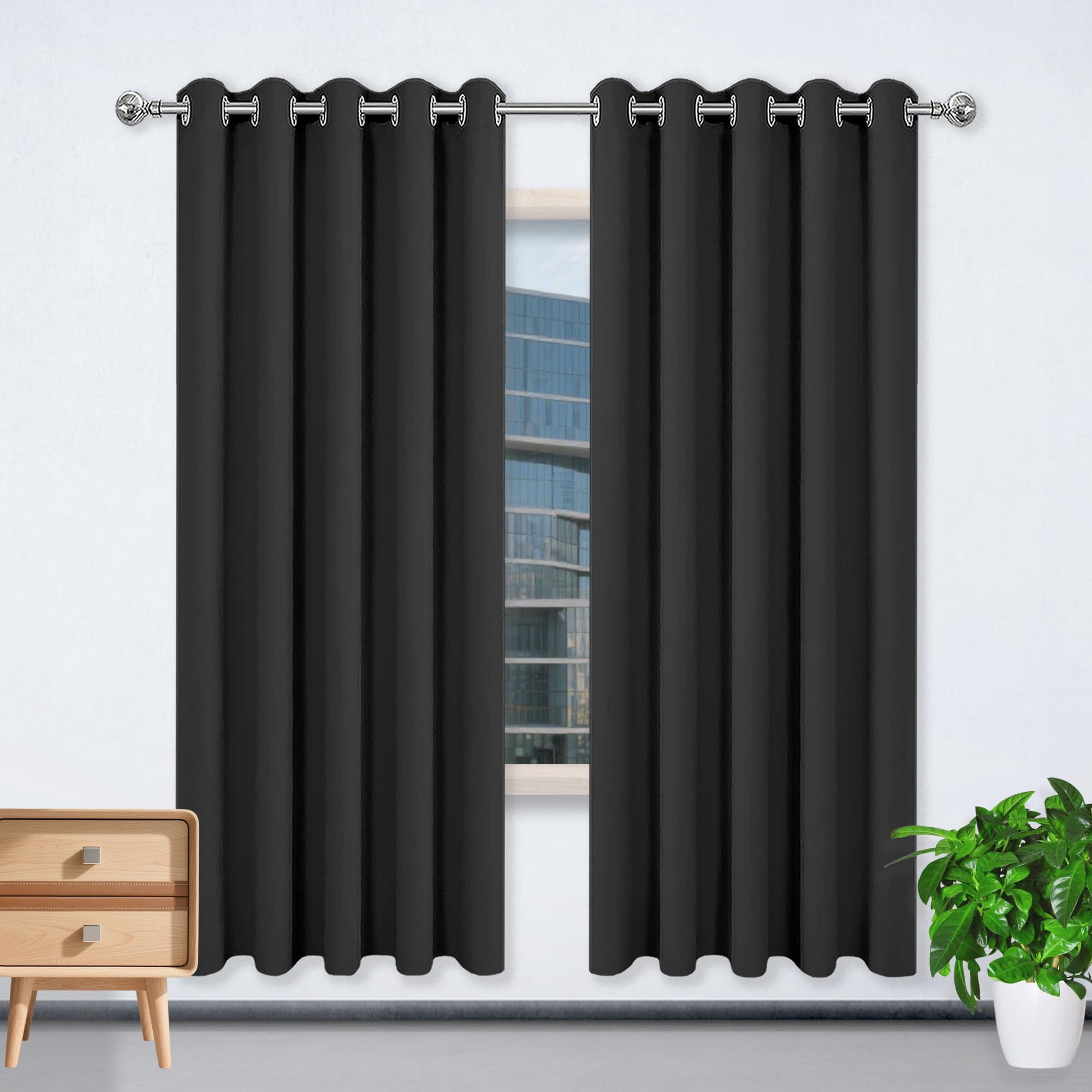 Rideau occultant noir 280 x 105 cm isolant thermique et anti froid pour fenetre de chambre