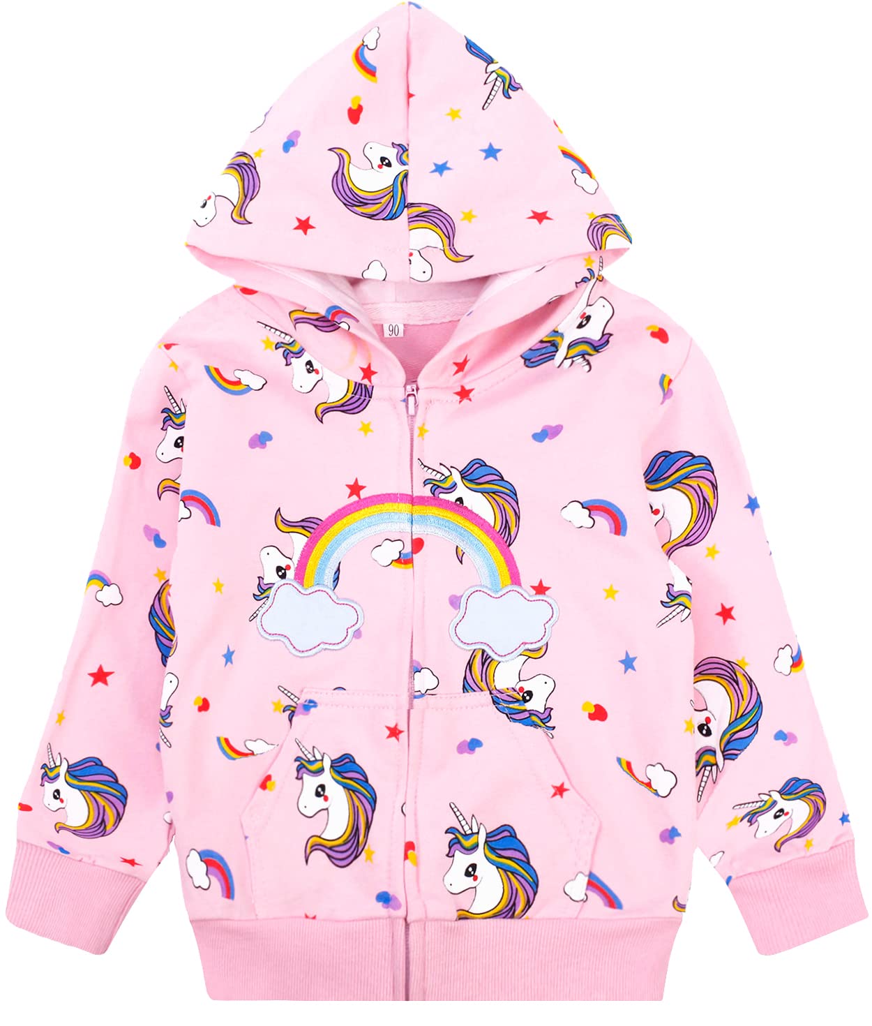 Baby Girl Zip-up Jacket Rainbow Unicorn Cotton Hoodie Sweatshirt Toddler Fall Coat Kids Winter Outfits Outerwear 2t-7t