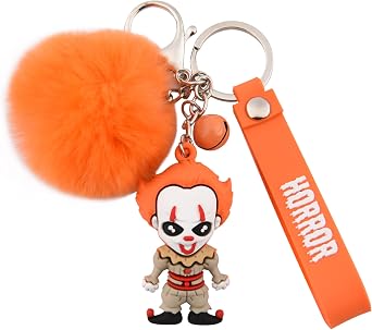 Halloween Skull Keychain Horror Movie Key Rings with Plush & Small Bell