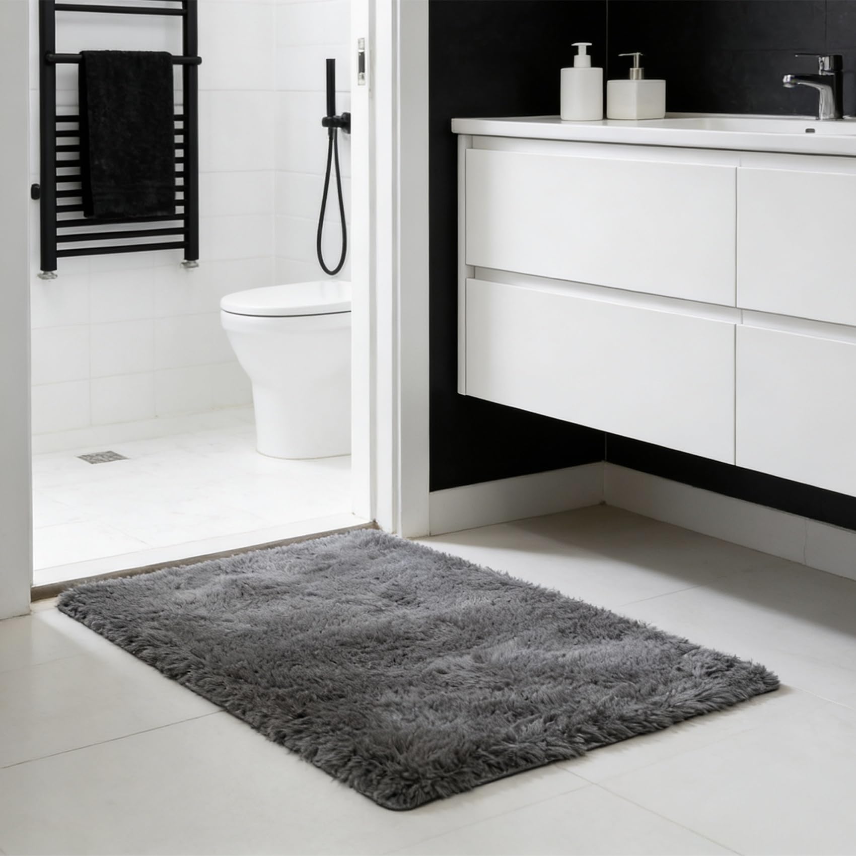 Tapis de cuisine et couloir gris shaggy de 175 x 170 cm, idéal pour un salon moderne