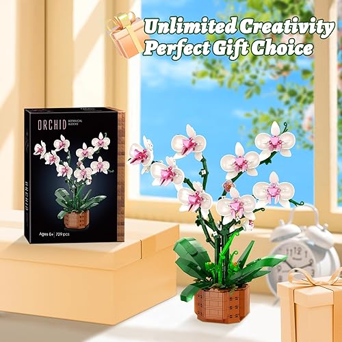 Miniatura 5 de Juego de bloques de construcción de flores artificiales de 729 piezas, kit de decoración del hogar para adultos, novias, mamá, Navidad, cumpleaños,