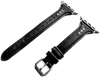 NICKSTON Black with Crystals Slim Band Compatible with Apple Watch 7 and 6 SE Series 40mm 41mm 44mm 45mm Elegant Leather Strap Bracelet (1. Silver Color Buckle Adapters, 40mm Watch Case Size)