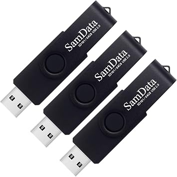 SamData 64GB 3-Pack USB 2.0 Thumb Drive Swivel Memory Stick with LED Indicator Black, 64GB-3Pack