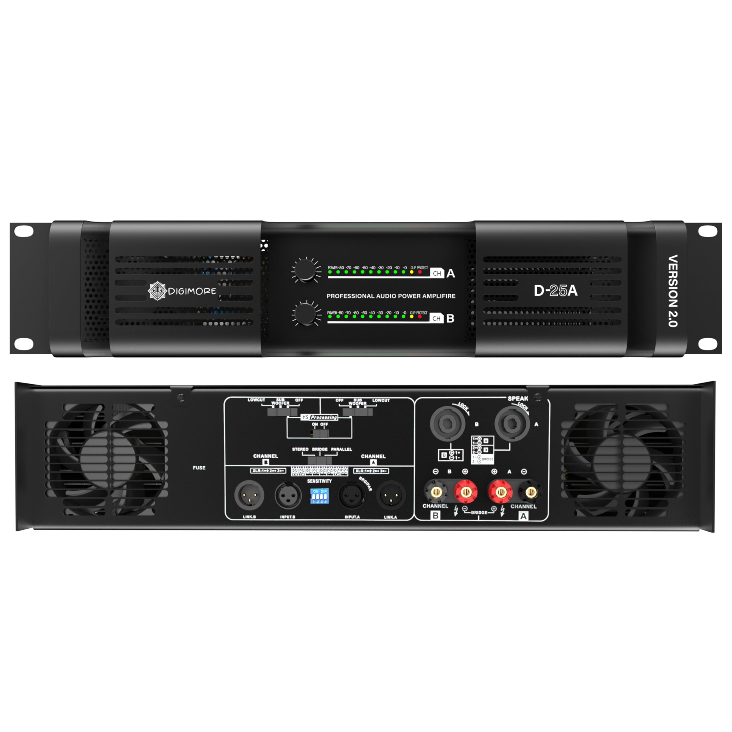 Digimore Dual Channel Class H Professional Power Amplifier| 650W x2 at 8Ohms| 1000W x2 at 4Ohms| 1400W x2 at 2Ohms| 3 Crossover Mode| 4 Fans & Overheat Protection| Live Setups, Concerts, DJ(D-25A 2.0)-image-17