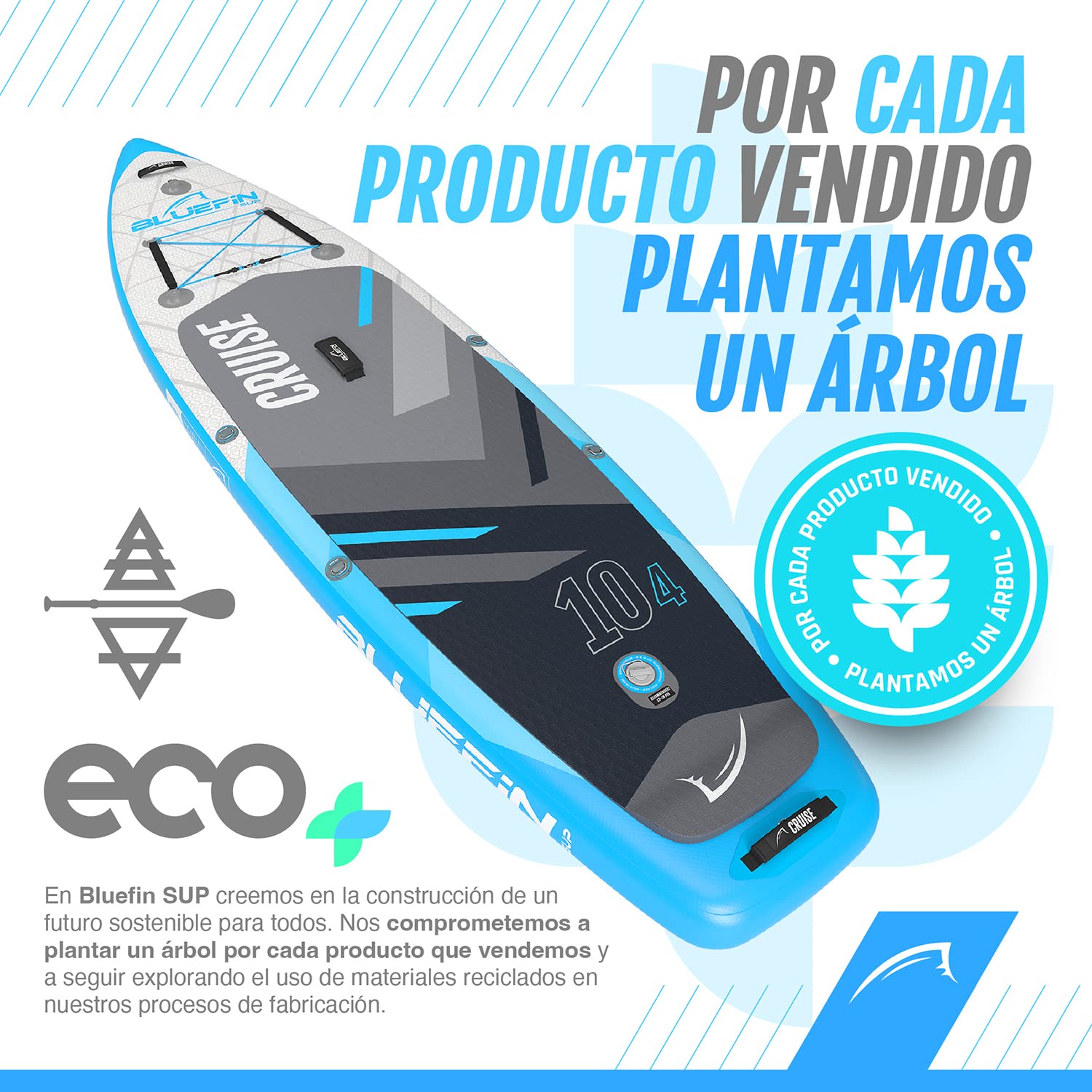 Bluefin Cruise Premium Stand Up Paddle Set, Tabla de Paddle Hinchable Premium para Adultos, Paquete SUP con Mochila, Remo de Fibra de Vidrio y Bomba