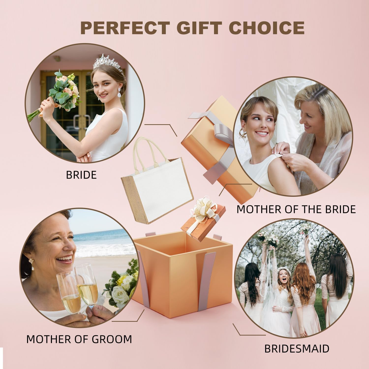 12pcs Tote Bags with Handle Bridesmaid Wedding Favors Women Gift Bag Welcome Bulk Reusable Tote for Beach Shopping