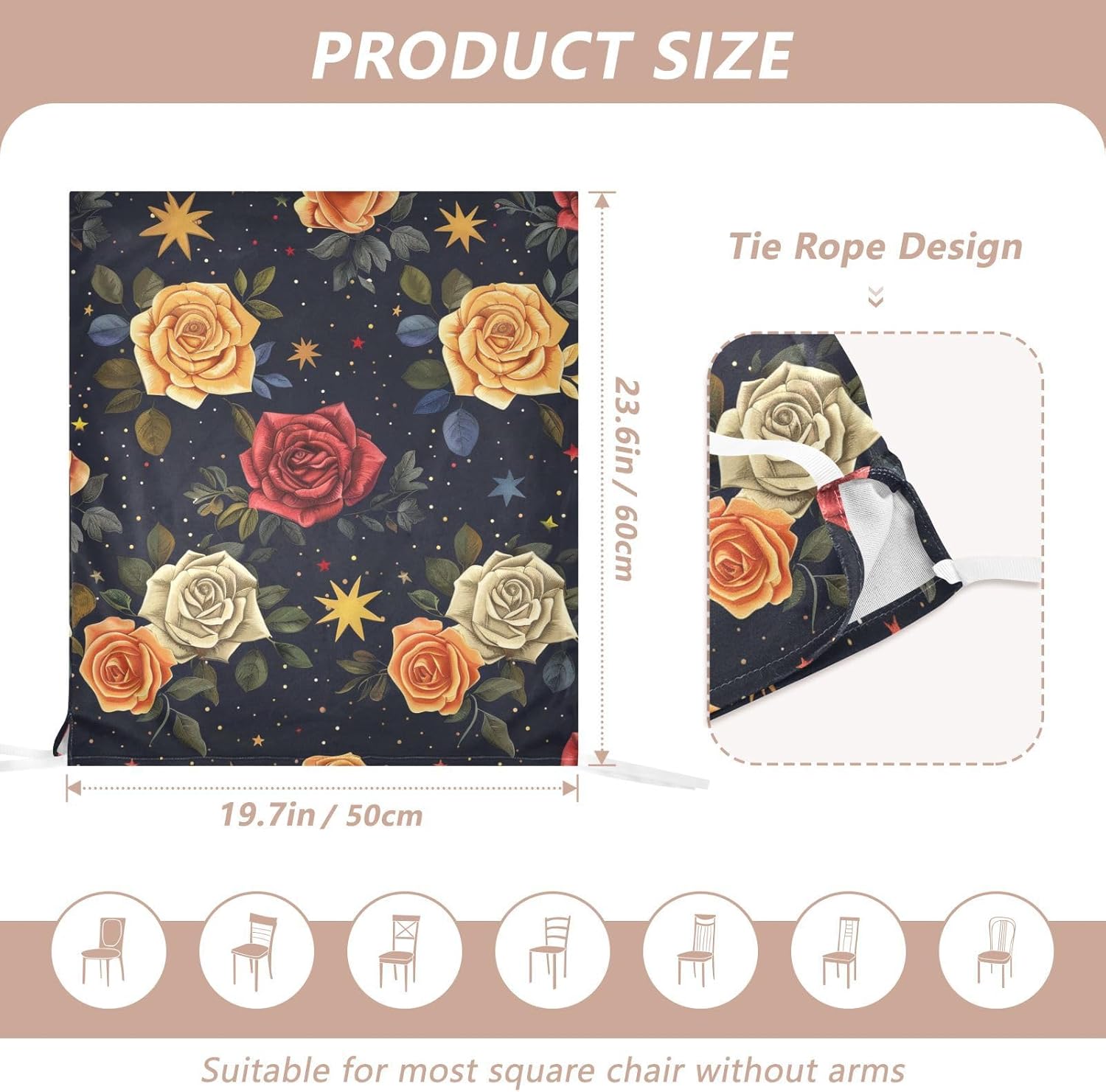 ALAZA Roses Stars Chair Back Cover Set of 6, Washable Reusable Removable Chair Slipcovers Decorative Chair Cover for Home Kitchen Wedding Party