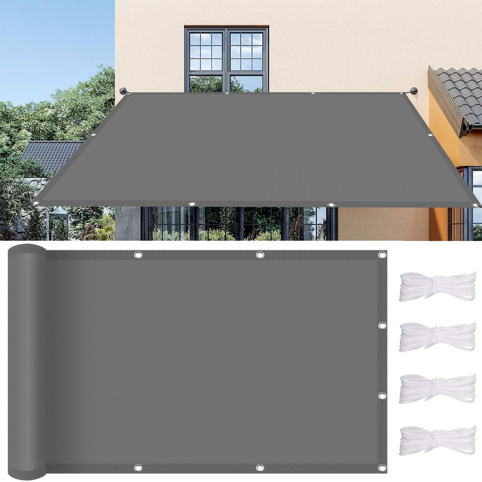 Voile d'ombrage rectangulaire 100x280 cm en polyester gris clair avec oeillets