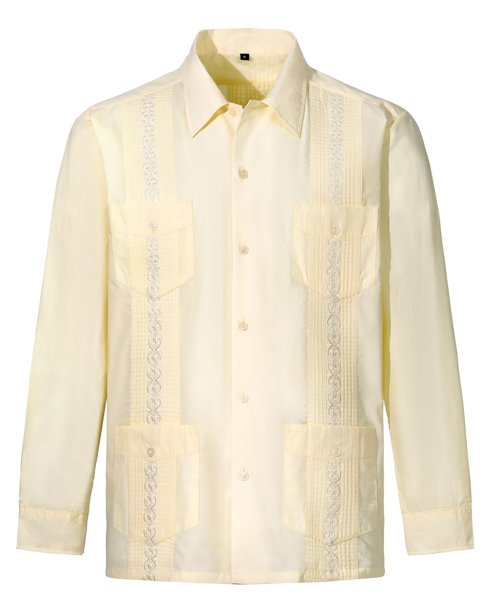 Maxjon Men's Creamy  Shirts Guayabera Shirts Cuban Long Sleeve Mexican Shirts For Xl