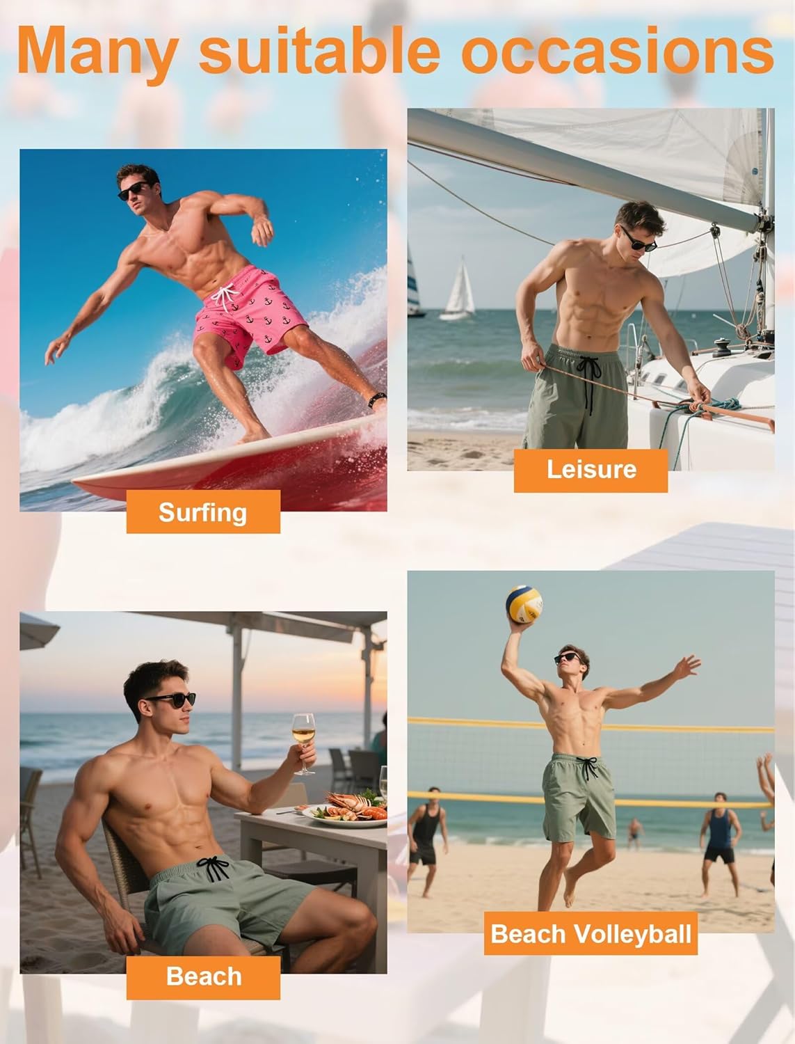 OYGSieg 2 in 1 Mens Swim Trunks 7 Inch Board Shorts Quick Dry Swim Shorts Suit with Pockets - Image 5