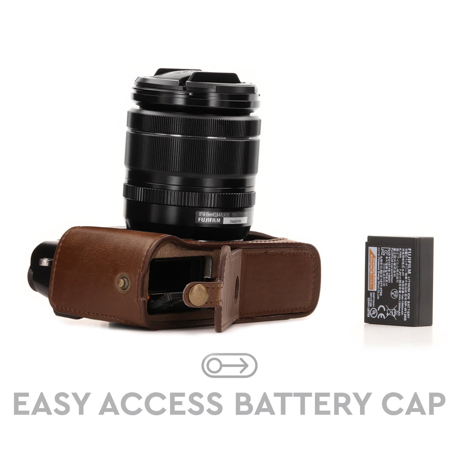 MegaGear MG958 Ever Ready skórzane etui na aparat i pasek kompatybilne z Fujifilm X-T30, X-T20, X-T10 - ciemnobrązowy