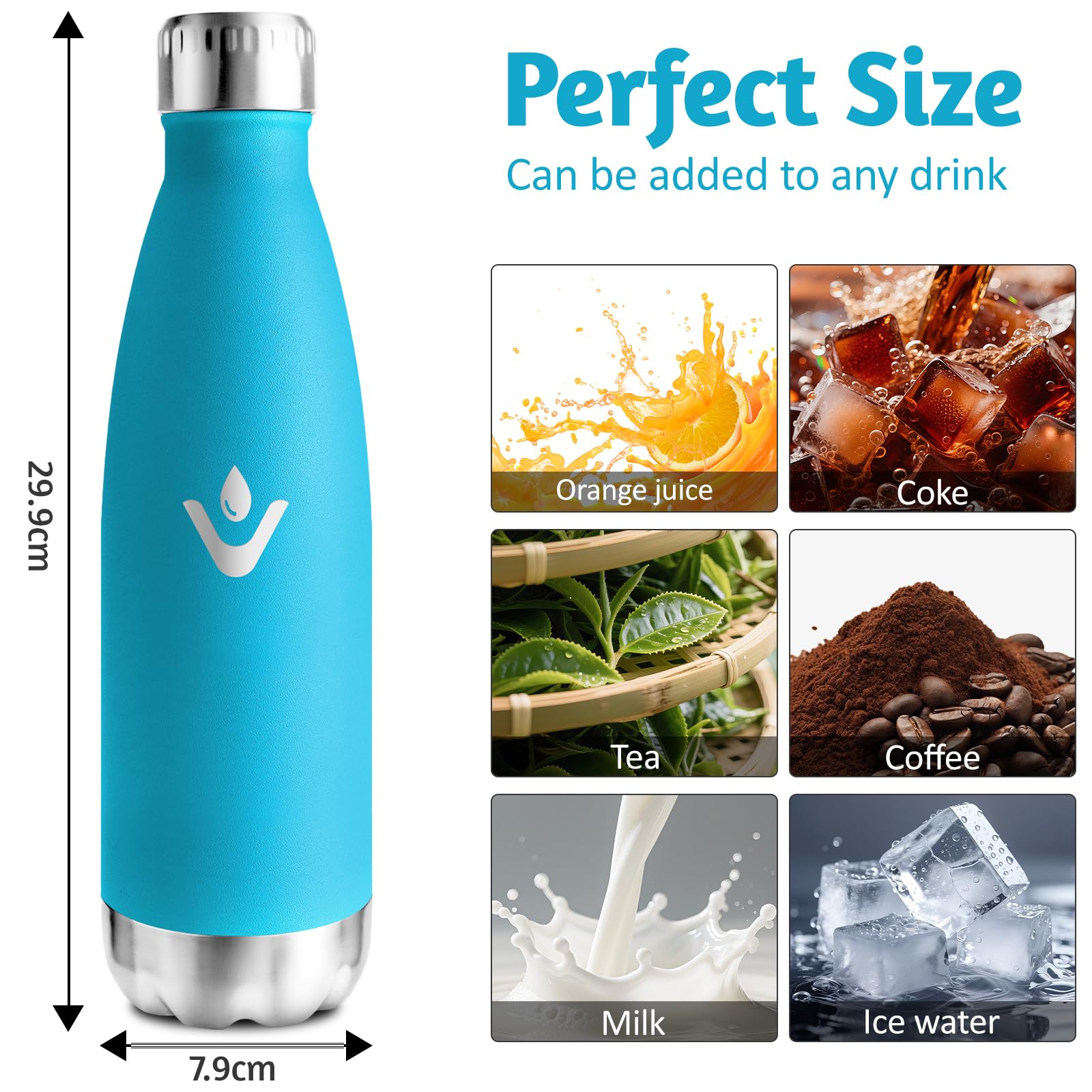 Motswedi Borraccia Termica 750 ml, Senza BPA, Bottiglia Termica, 18/8 Acciaio Inox, Bottiglia Acqua, Doppia Parete, Borracce Termiche, per Palestra, Scuola, Sport, Ufficio, Yoga, Azzurro