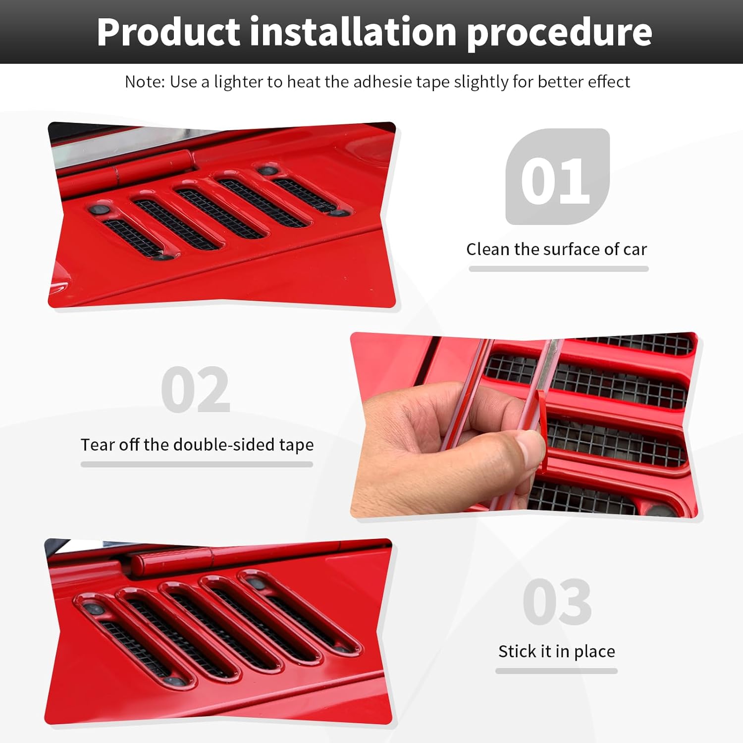 CheroCar Front Rear Window Windshield Wiper+Hood Grill Grille Inserts Cover Frame Trims Fits for 2007-2018 Jeep Wrangler JK JKU Front Rear Window Wiper Arm Decoration Accessories,Red
