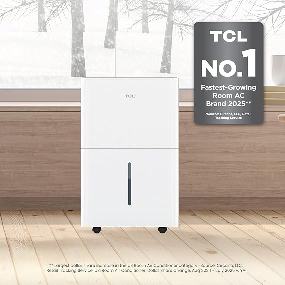 TCL 50-Pint Smart Dehumidifier with Wi-Fi, 4,500 Sq. Ft. | Energy Star, Moisture Absorber, Works with Alexa/Google Assistant, for Bedroom, Bathroom, Basement, Rooms up to 4500 Sq.Ft.