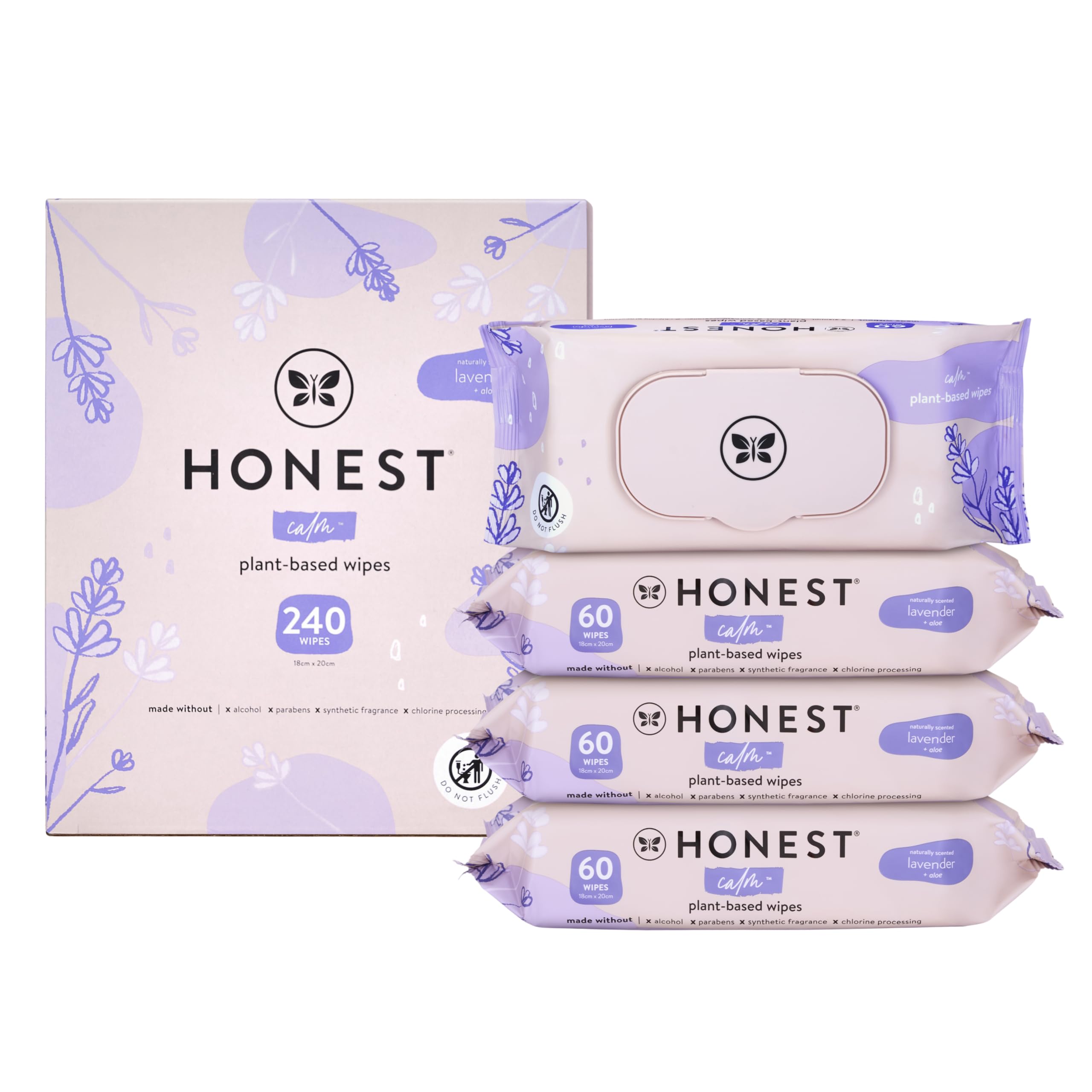 The Honest Company Calm Cleanse Naturally Scented Wipes Cleansing  Multi-Tasking Wipes 99% Water, Plant Based, Hypoallergenic Lavender, 240