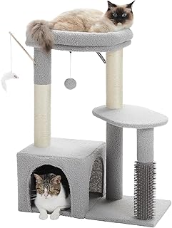 Astralwest Cat Tree for Indoor Cats, Cat Tower for Small Medium Cats Kittens, with Interactive Cat Toy, Self Groomer Brush, Sisal Scratching Posts with Cat Condo and Dangling Ball