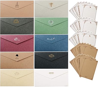 Amazon レターセット 封筒 30枚 便箋 32枚 シンプル アンティーク メッセージカード 封筒付 グリーティングカード バースデーカード かわいいメッセージを大切な人へ 文房具 オフィス用品 文房具 オフィス用品