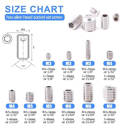 Miniatura 2 de Juego de variedad de cabezales hexagonales de llaves Allen Glarks 200-Piece M3 4 5 6 8 (Acero Inoxidable 304)