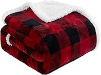 TOUCHAT Sherpa Buffalo Plaid Christmas Throw Blanket 60x70 - Fuzzy Flannel Fleece Reversible Soft Cozy for Couch Bed Sofa
