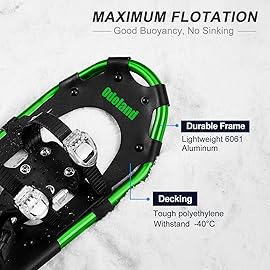 Odoland 4-in-1 Snowshoes Snow Shoes for Men and Women with Trekking Poles, Carrying Tote Bag and Waterproof Snow Leg Gaiters, Lightweight Aluminum Alloy Snow Shoes, Green, Size 25\'\'