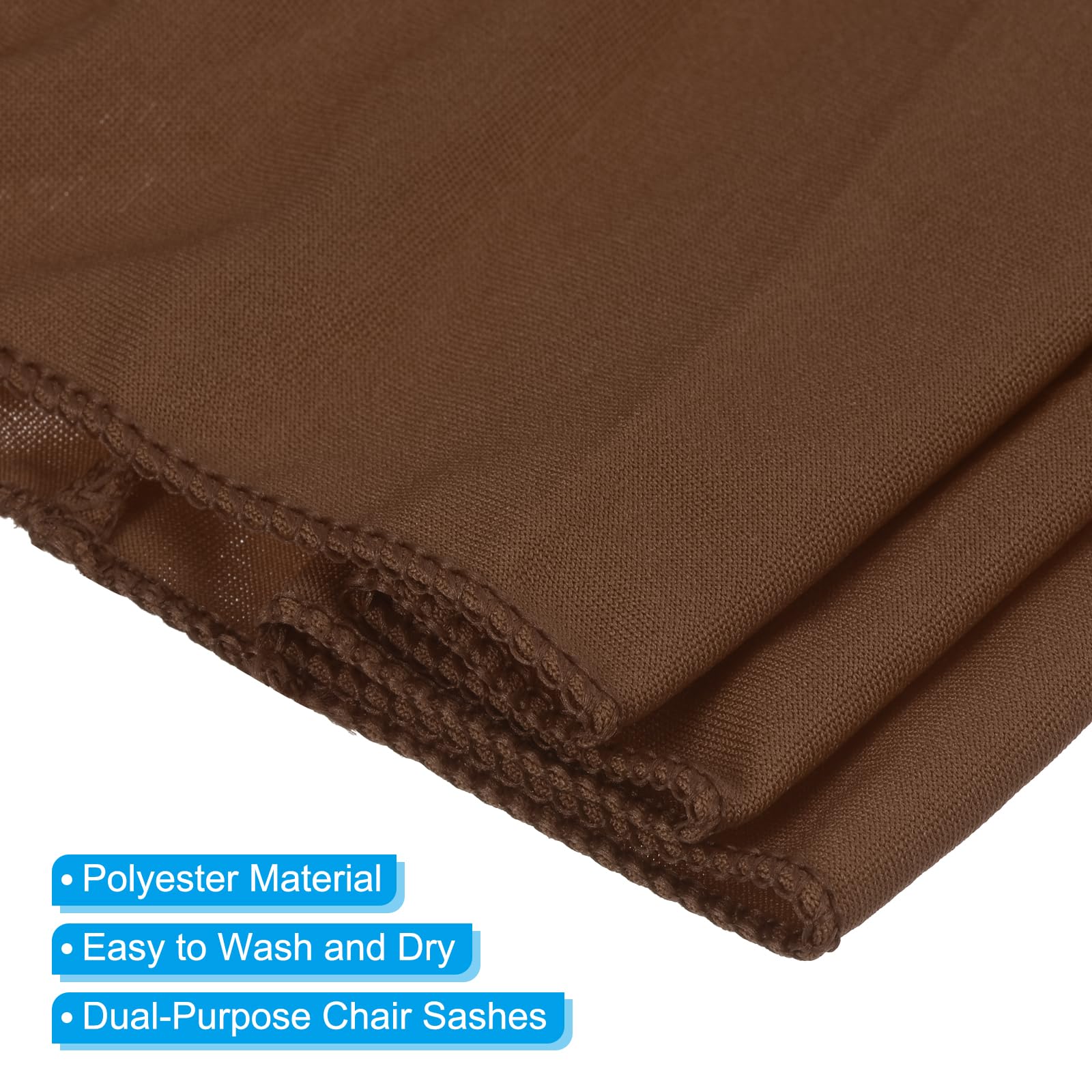PATIKIL 14"x5" Stretch Chair Sashes Bows, 10 Pack Elastic Chair Bands Sashes with Buckle Slider for Wedding Banquet Decorations, Light Brown - Image 3