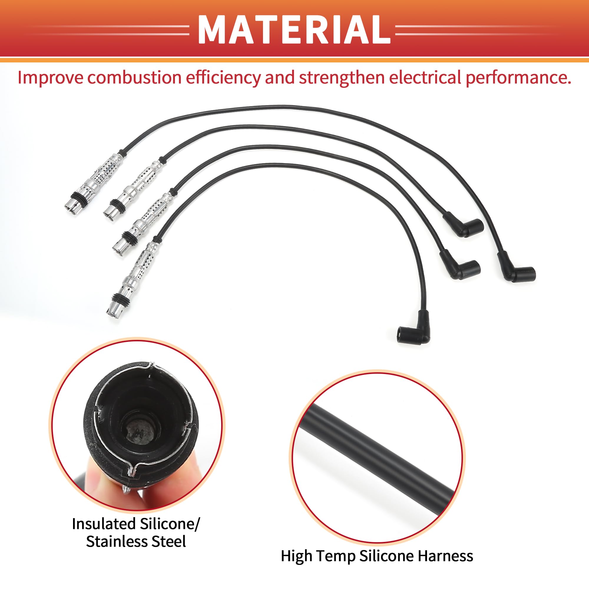 QUARKZMAN Cable De Bujía De Bobina De Encendido De Automóvil Arnés De Cable De Bobina De Encendido Apto Para VW Polo Classic 60 1.4 (1995-2006) 44Kw No. 030905430Q - Paquete De 4
