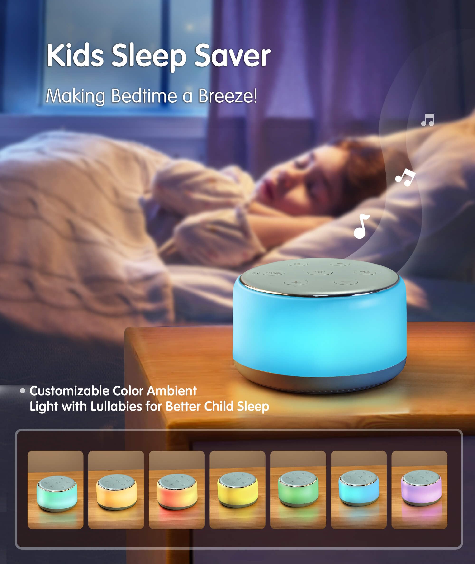FamiSym White Noise Sound Machine Baby zum Schlafen mit Nachtlicht - 34 beruhigende Geräusche, Wiederaufladbare White Noise Machine für Baby Kinder Erwachsene Schlaf, Tragbare Wiegenliedmaschine Baby