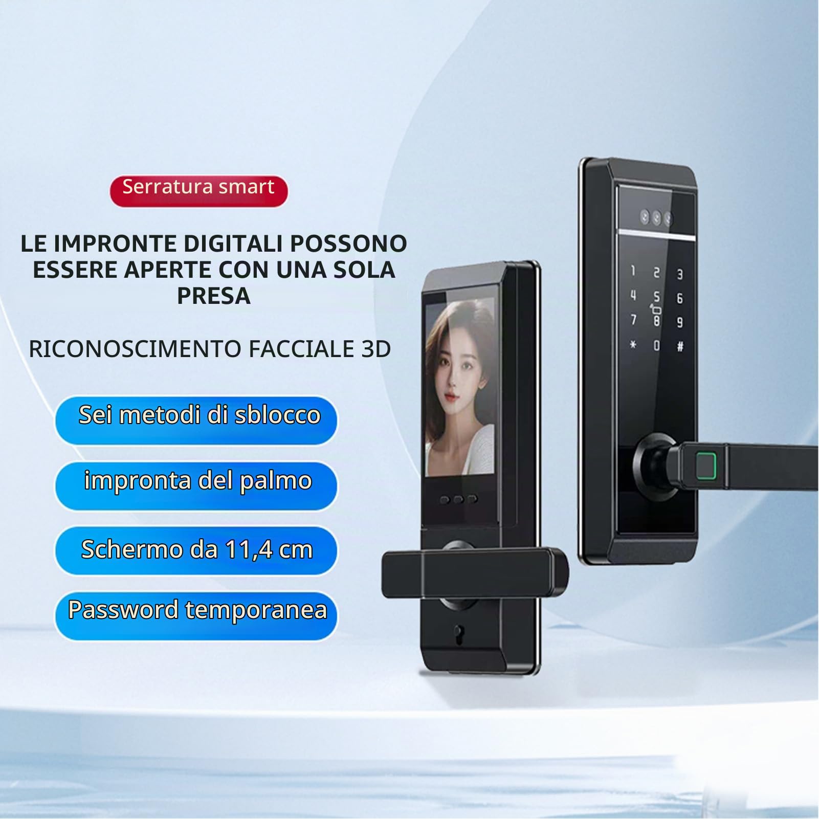 TY Smart Lock Password per Impronte Digitali Metodi di Sblocco Chiave per Scheda WiFi Sicurezza Interna Ed Esterna 3050 Serratura Moderna Porta da Ufficio, Casa, Camera da