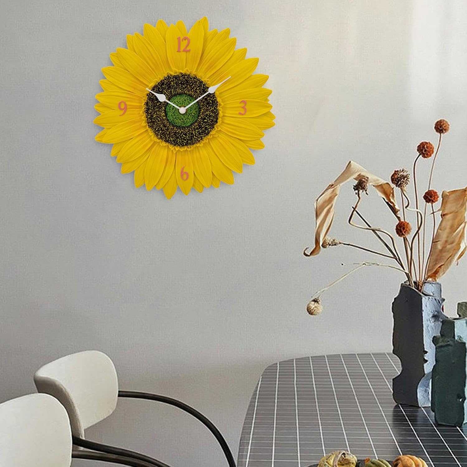 Sunflower Wall Clock Outdoor Clock Silent Non Ticking Waterproof Wall Clock Large Decorative Clocks for Bathroom Kitchen Patio Yard Backyard