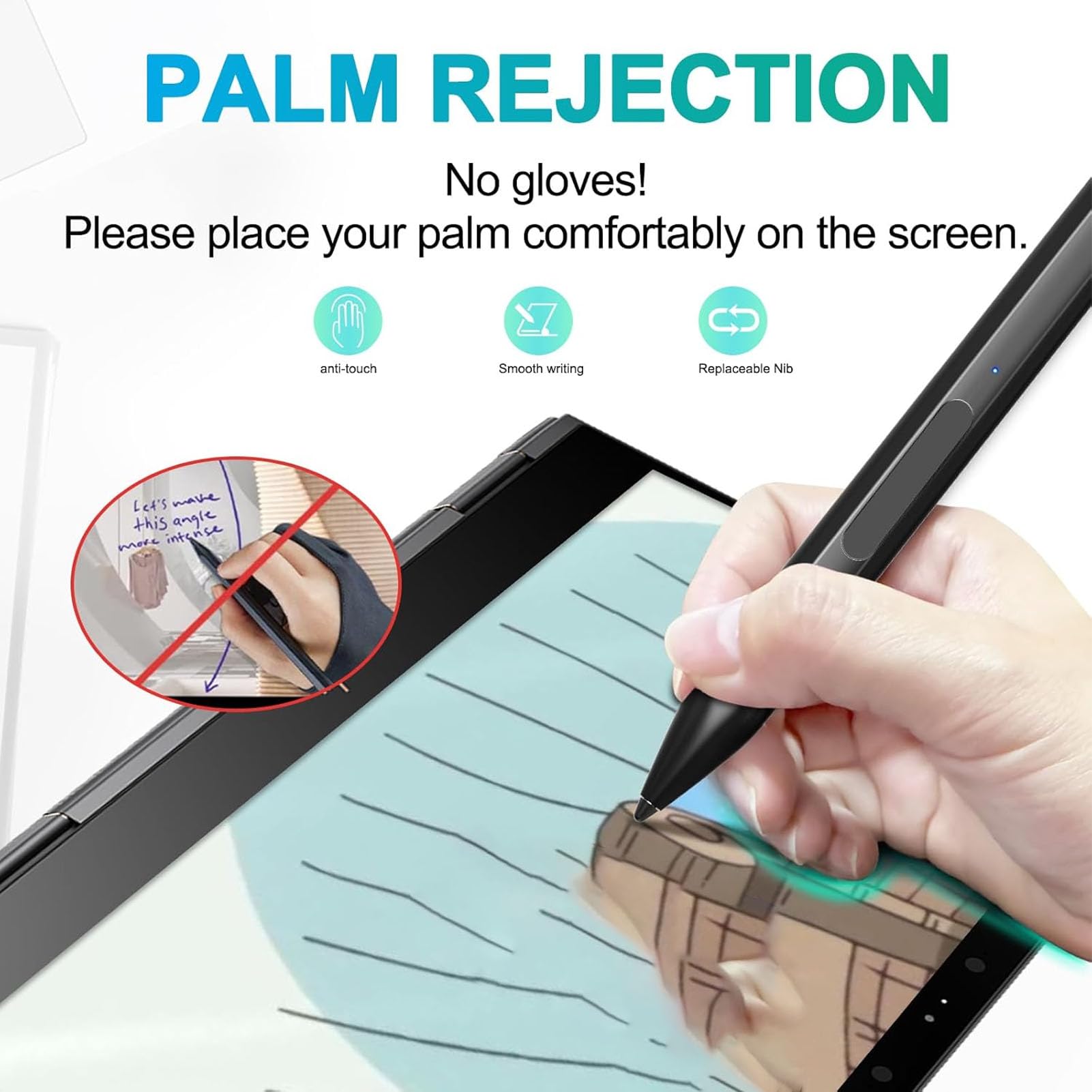 Penna Inclinabile Ricaricabile, Penna Stilo Attiva con 4096 Livelli di Pressione, MPP 2.0 e Palm Rejection, Ideale per ROG Z e Altri Tablet (BLACK)