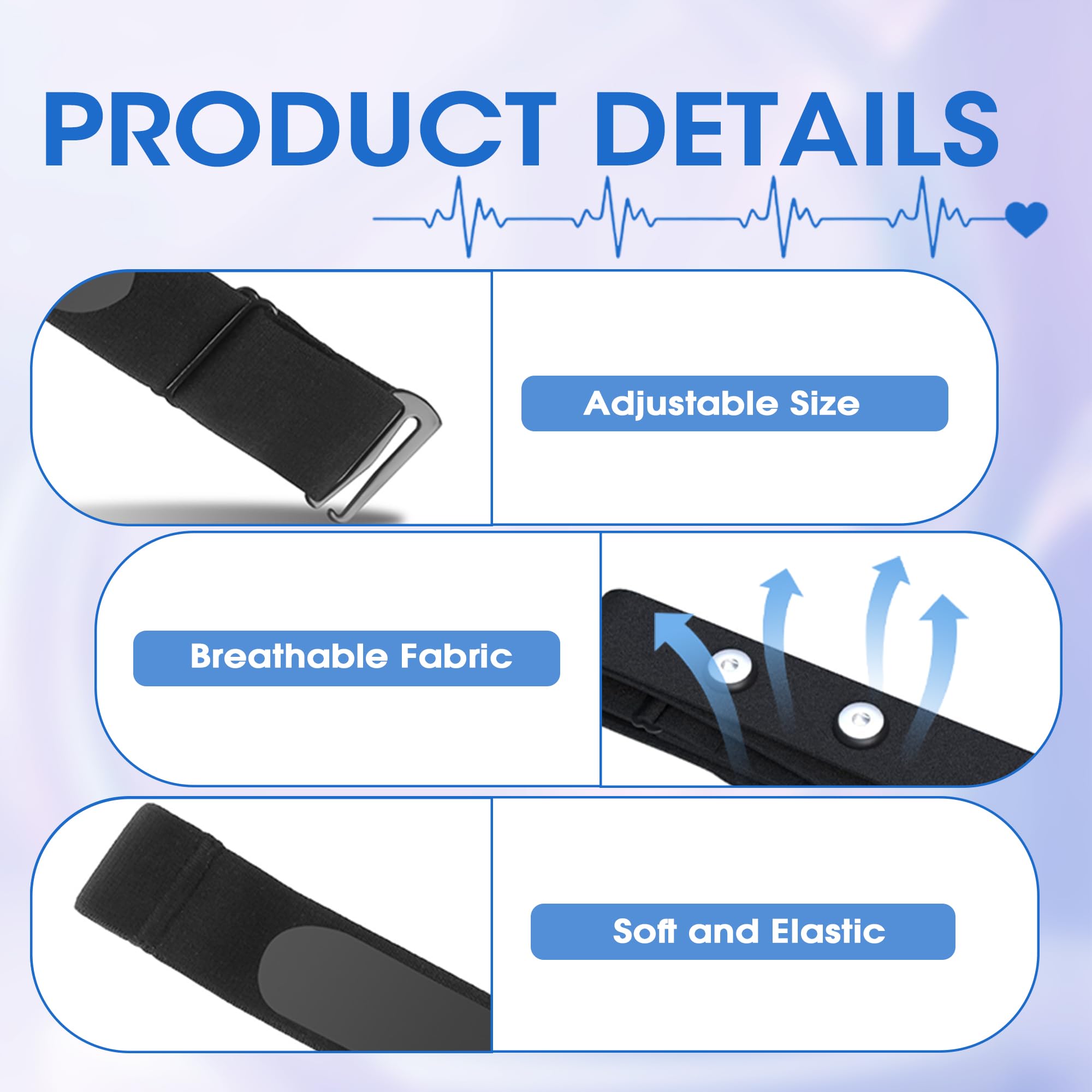 Banda Elástica Ajustable, Chest Mount Cinturón Pulsómetro Banda Heart Rate Chest Strap Replacement Belt Correa de Repuesto Compatible con H10 H9 Deporte Running Monitor de frecuencia Cardiaca (97cm )