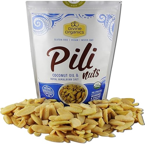 Divine Organics Nueces Pili con aceite de coco y sal del Himalaya - 5 onzas