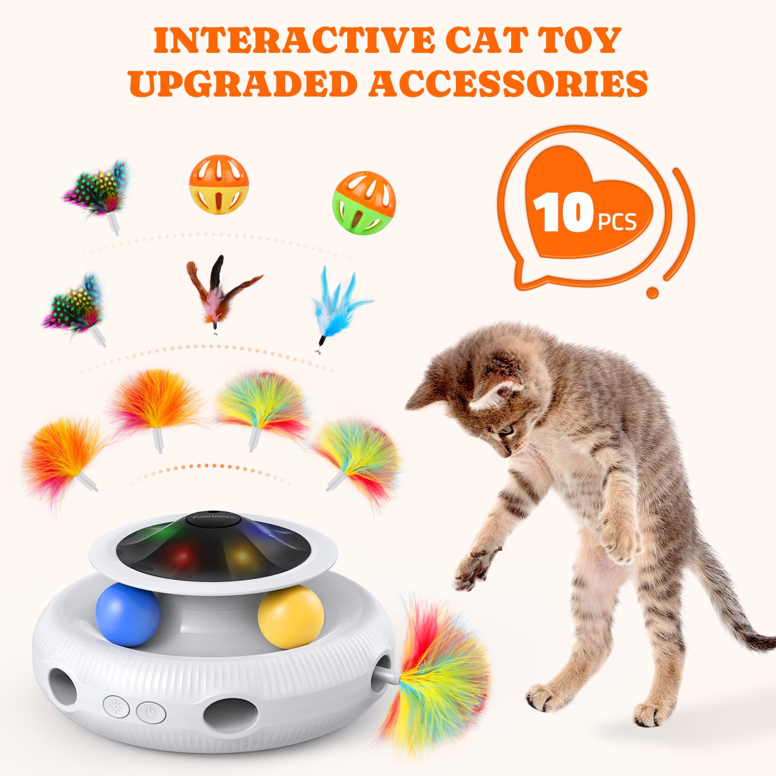 Pawtners Paquete de 10 repuestos de plumas de emboscada inferior para 3 en 1, juguete interactivo automático para gatos de interior, juguetes interactivos recargables para gatitos